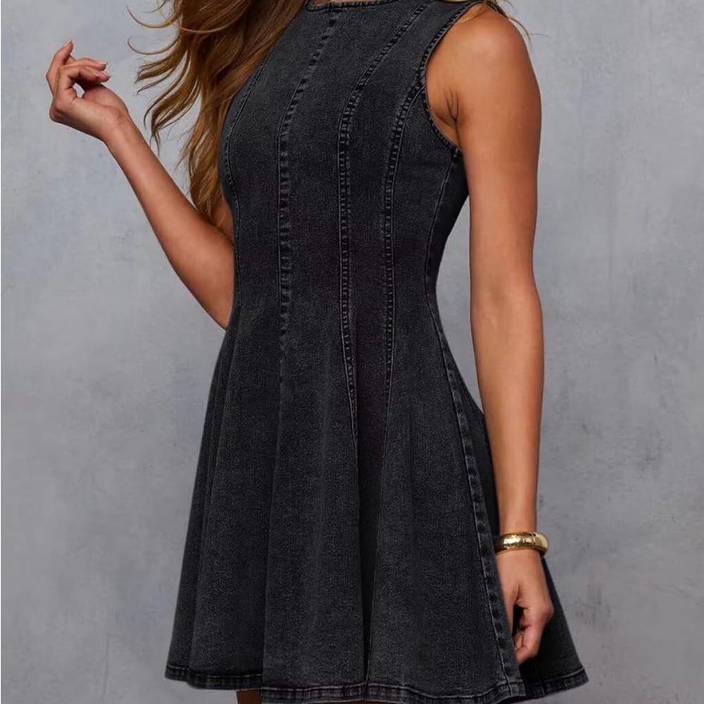 KDF Denim Dress for Women Sleeveless Babydoll Tank Jean Dress Slim Fit A-Line